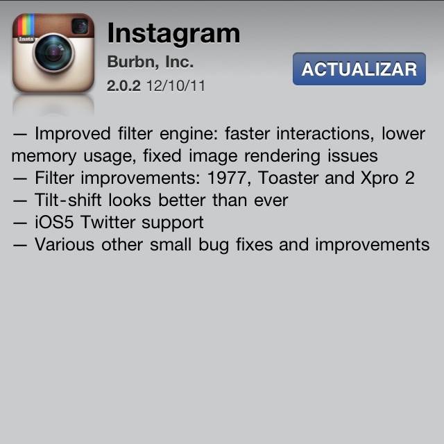 Nueva versión de Instagram 2.0.2