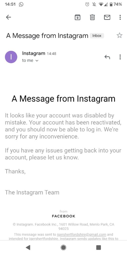 Instagram deactivated